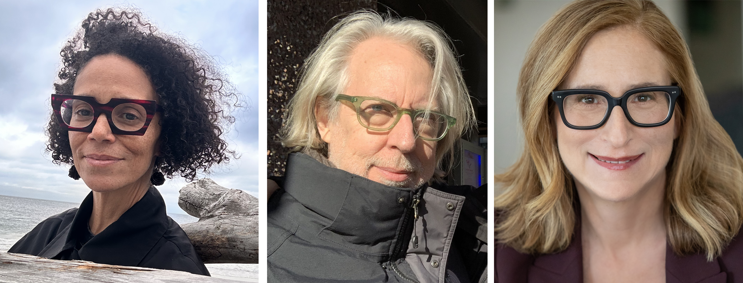 Headshots of NYFA's 2026 Hall of Fame Honorees: Coco Fusco, James Welling, and Erika Mallin of NYSCA